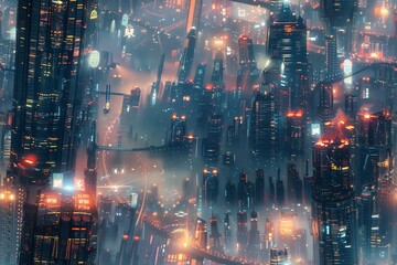 Capture the panoramic view of a bustling futuristic cityscape, blending advanced holographic tech with vintage romance Show unexpected camera angles to highlight the juxtaposition