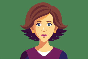 Close-up portrait of a woman with brown hair looking directly at the camera, Menopause Customizable Cartoon Illustration