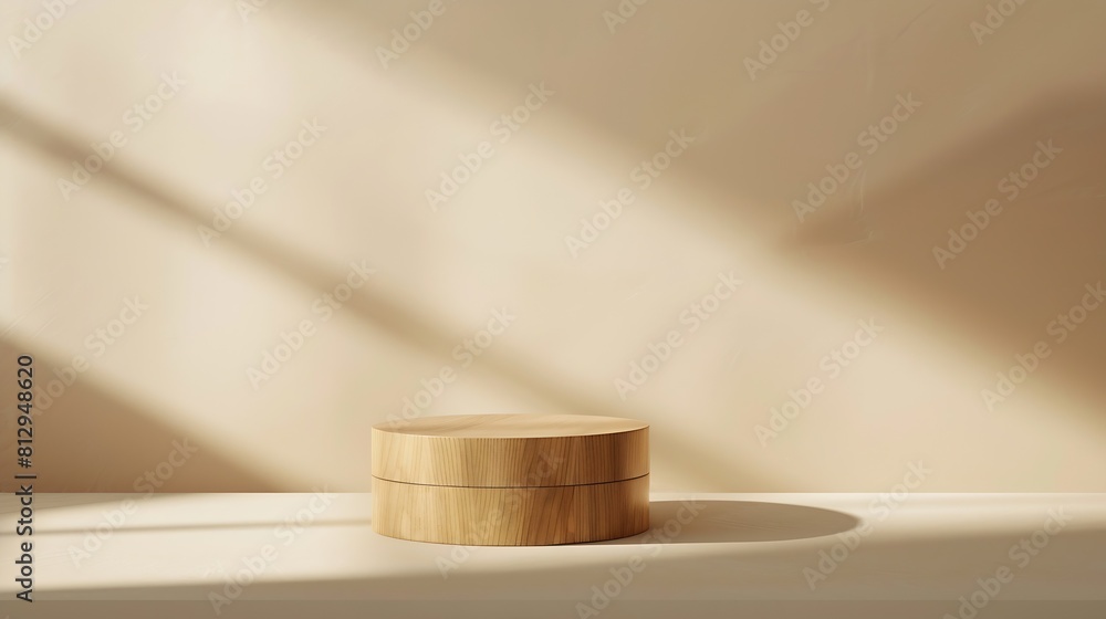 Poster round wooden saw cut cylinder shape on beige background abstract background minimal box and geometri