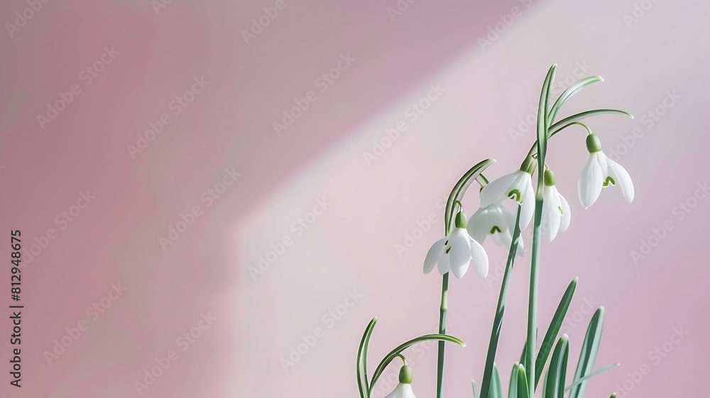 Aufkleber Creative layout made with snowdrop flowers on bright background with frame Spring minimal concept : Generative AI