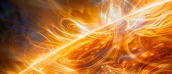 A colorful, abstract painting of a sun with orange and yellow swirls