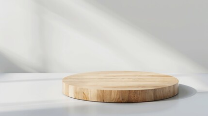 Empty beautiful round wood table  top counter on  interior in clean and bright with shadow background Readywhite background for product montage : Generative AI