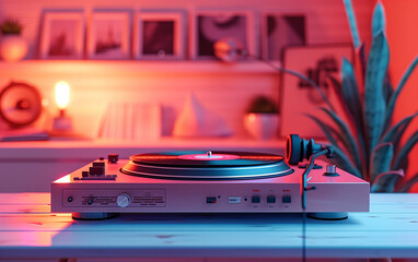 The turntable on the colorful bright room, playlist background