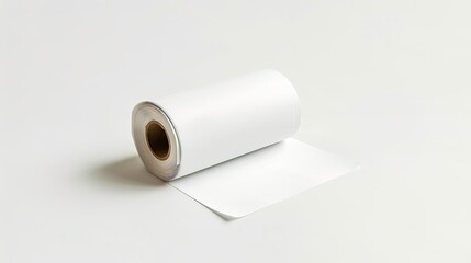 An isolated image presents a blank cash register receipt roll against a white background, suitable for illustrating financial transactions and sales records.