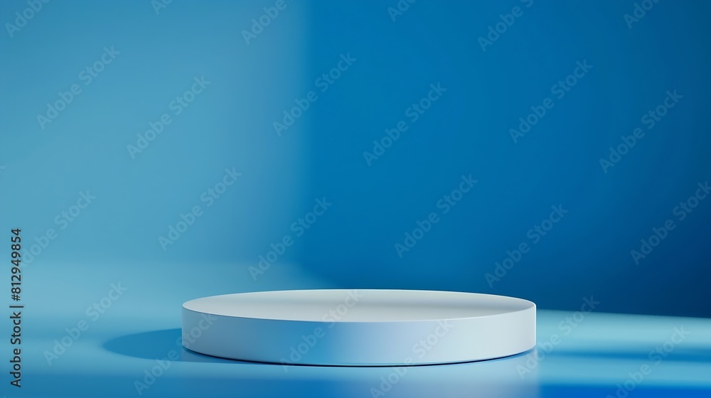 Poster Blue background for product presentation with shadows and light Empty round podium Mockup : Generative AI