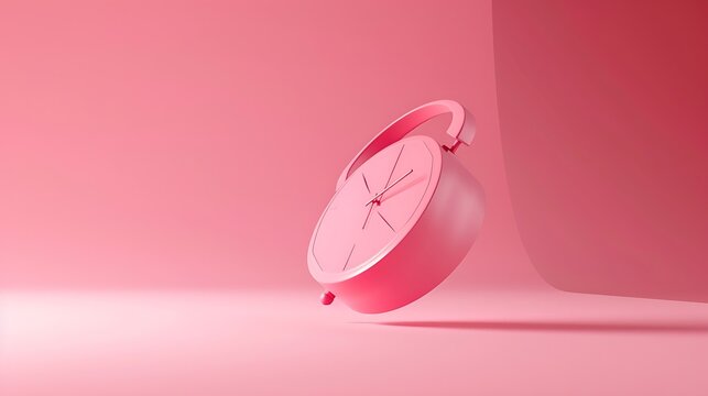 Levitating pink alarm clock on colored background 3D photo Minimalistic still life Creative layout Concept art : Generative AI