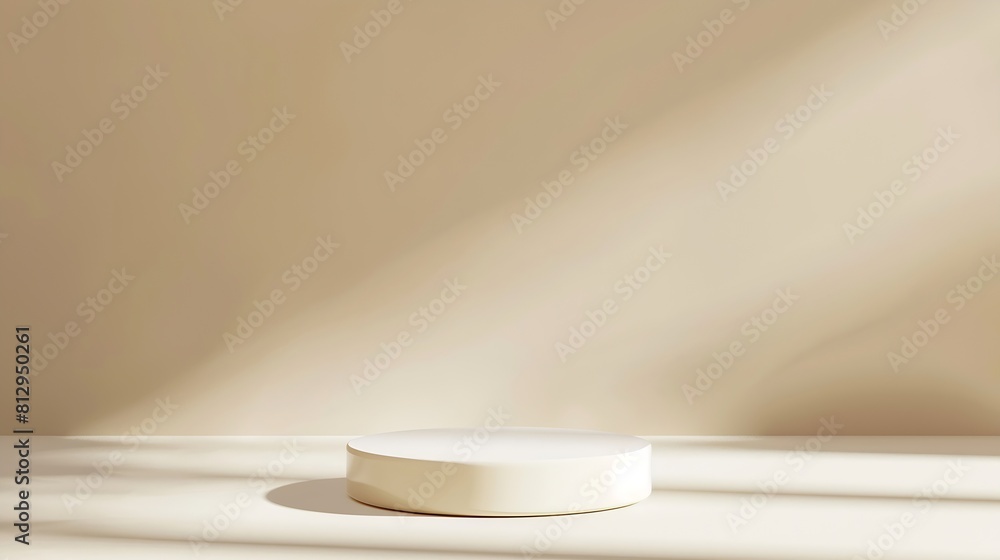 Poster abstract empty white podium on pastel beige background with shadow mock up podium for beauty product