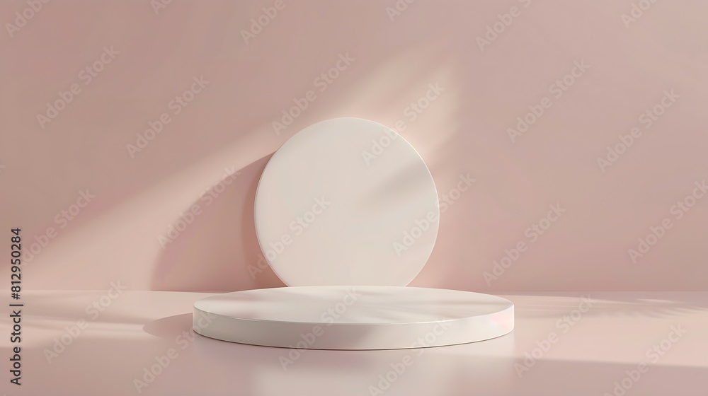 Aufkleber Abstract empty white podium on pastel background with shadow Mock up stand for product presentation 3D Render Minimal concept Display product : Generative AI