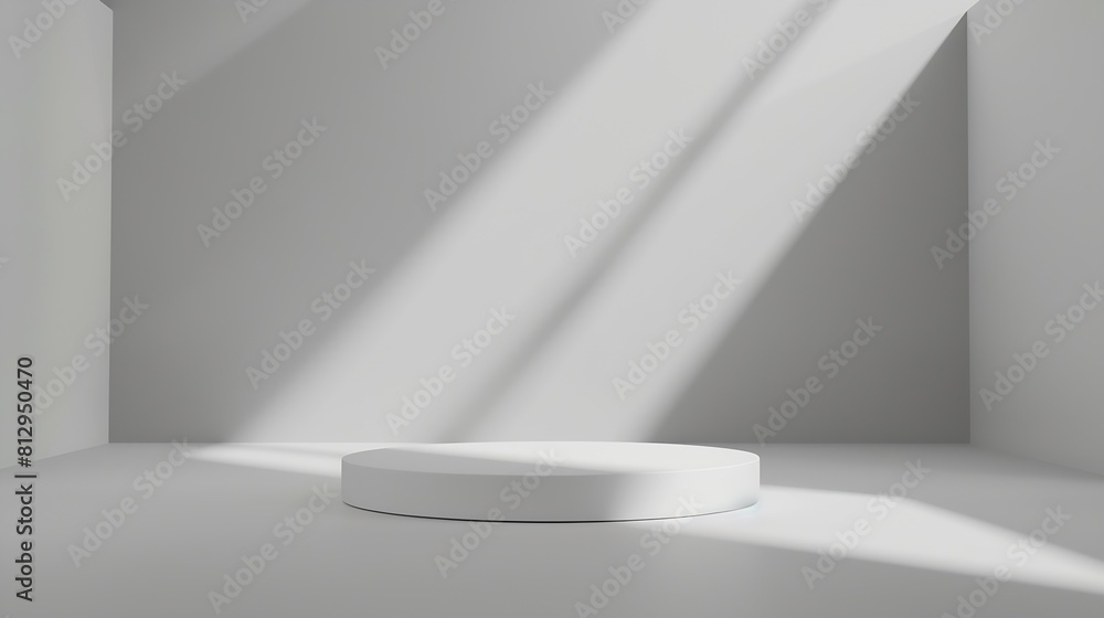 Aufkleber Abstract empty white podium on grey background Mock up stand for product presentation 3D Render Minimal concept Advertising template : Generative AI