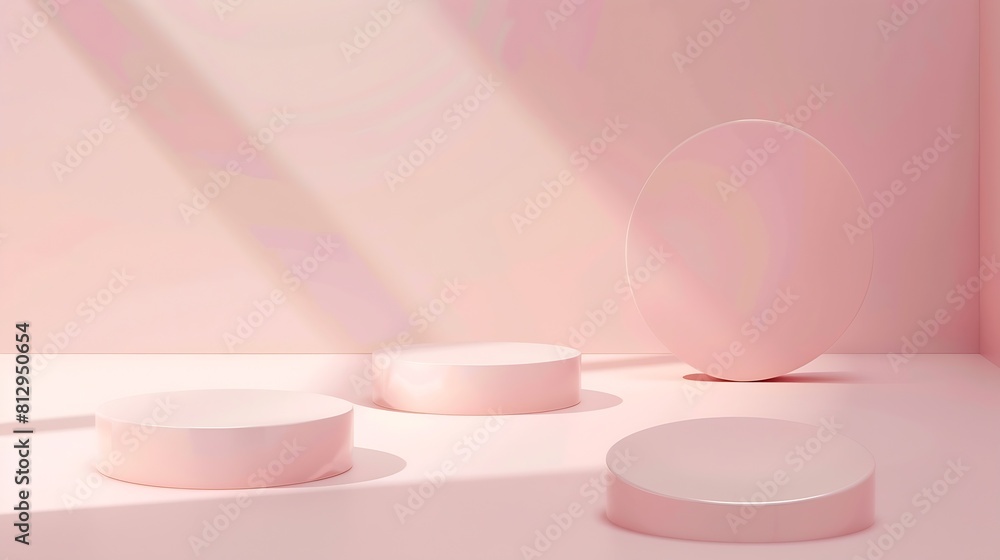 Fototapete abstract minimal scene with geometrical forms cylinder podiums in cream pink colors abstract backgro