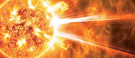 Fototapeta premium A bright orange sun with a white streak of light shooting out from it