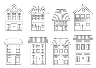 line 2 story house design on white background illustration vector

