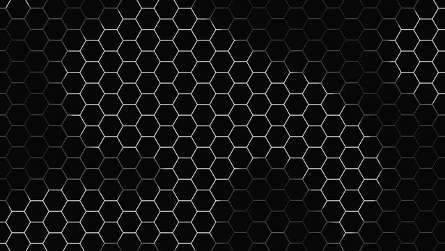 Abstract black honeycomb hexagon grid background with white glowing color animation, concept, ideas, 4k, loopable element
