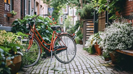 Fototapeta premium Bicycle on the street in the evening, vintage style.