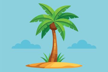 Fototapeta premium A palm tree stands on a small island in the ocean, Palm tree Customizable Flat Illustration