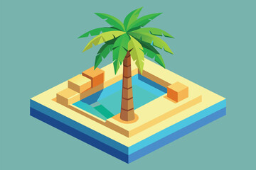 A palm tree standing tall on a tropical island surrounded by the ocean, Palm tree Customizable Isometric Illustration