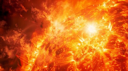 A close up of a sun with a bright orange glow