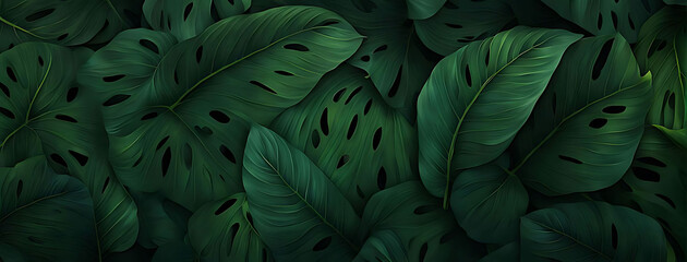 Fototapeta premium Pattern leaf background green plant tree abstract palm floral wallpaper flower foliage art jungle. Background luxury leaf pattern texture design line summer gold nature monstera fabric golden leaves.