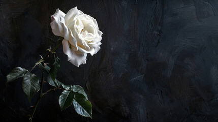 Wilted white rose on a dark background.