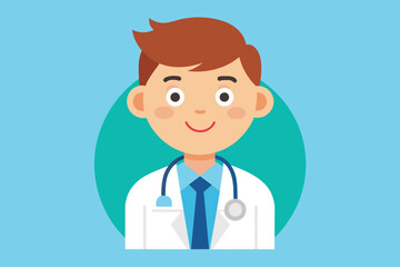 Fototapeta premium A man wearing a doctors coat stands with a stethoscope around his neck, ready to provide medical care, Pediatrician Customizable Semi Flat Illustration