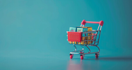 Online shopping cart representing the e-commerce sales, digital shopping cart isolated on a white background with copy space for text