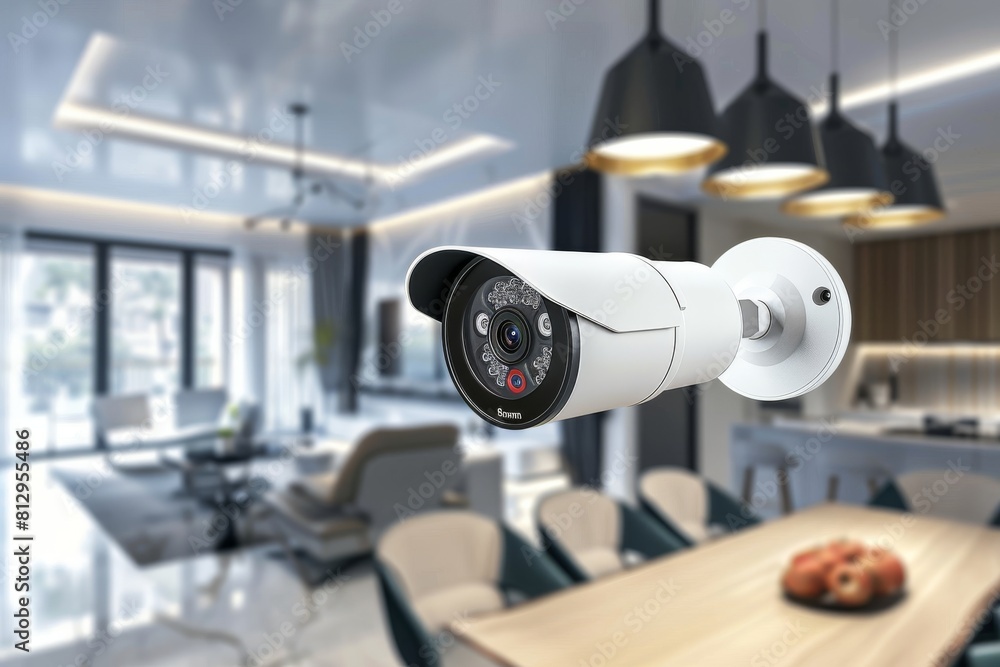 Poster voice enabled security cameras monitor family homes with active sensors on entry points, ensuring se