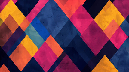 A geometric pattern composed of overlapping triangles in the colors of the pansexual pride flag, on a deep indigo background.
