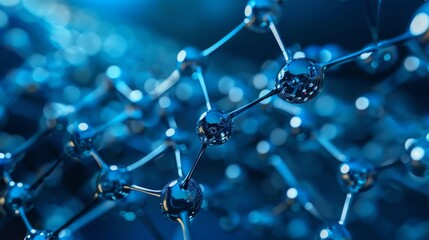 A close up of a blue and silver object with many small spheres