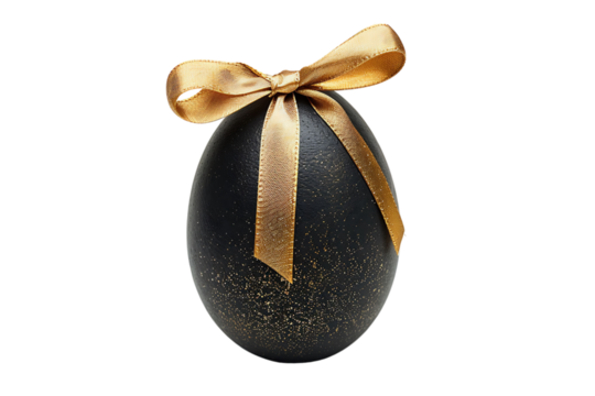 Black egg with a gold ribbon on transparent background - Powered by Adobe