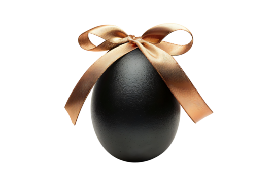 Black egg with a gold ribbon on transparent background