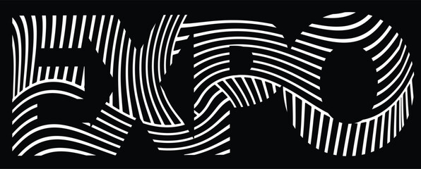  Expo Wave design black and white. Digital image with a psychedelic stripes. Argent base for website, print, basis for banners, wallpapers, business cards, brochure, banner. Line art optical