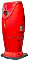 Fire hydrant in french street, isolated. Red triple fire hydrant on the street, close up profil PNG cutout