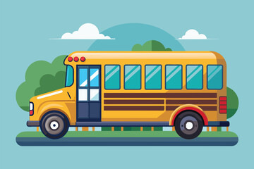 A yellow school bus moves on the road, transporting passengers to their destination, School bus Customizable Semi Flat Illustration