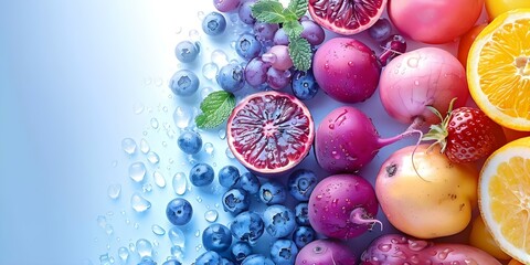 Promoting food safety and health with vibrant closeup of colorful fruits and vegetables. Concept Food Safety, Health Promotion, Vibrant Closeup, Colorful Fruits, Colorful Vegetables