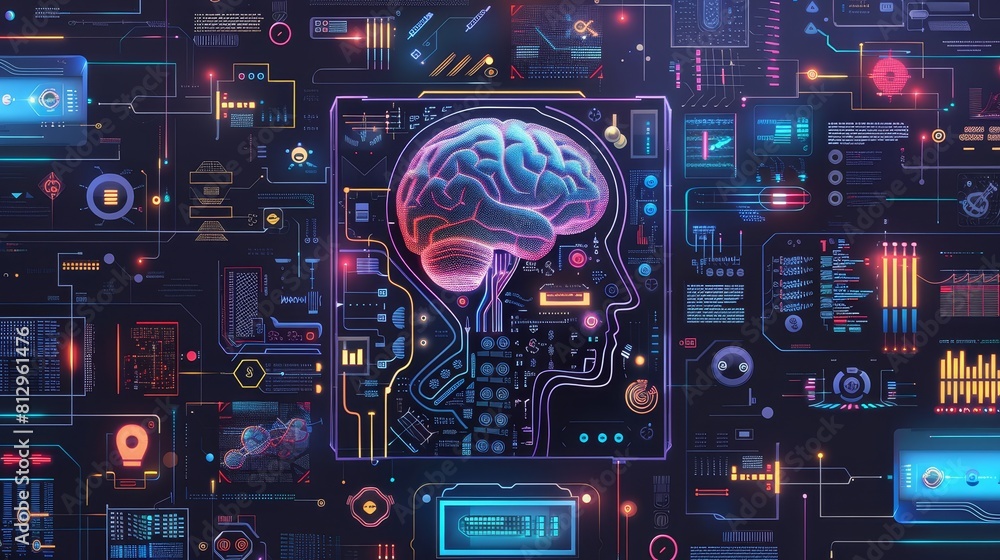 Poster artificial intelligence flat design top view smart systems theme animation vivid