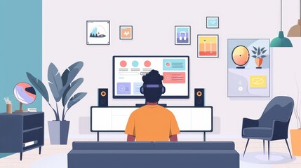 Augmented reality flat design front view interactive display theme cartoon drawing Analogous Color Scheme