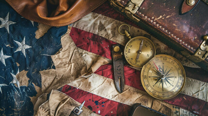 Vintage American patriotic background with compass and leather