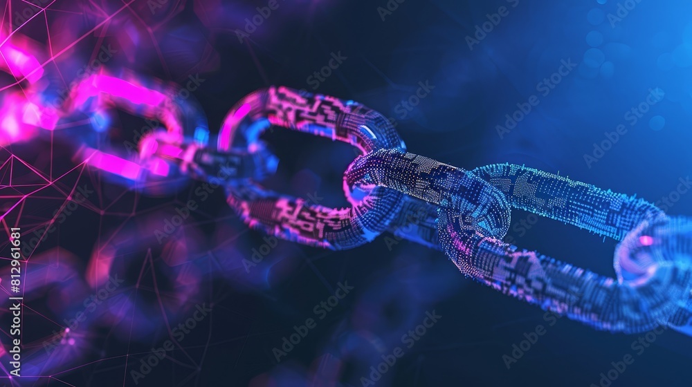 Poster blockchain in cybersecurity flat design side view hacking prevention theme water color tetradic colo