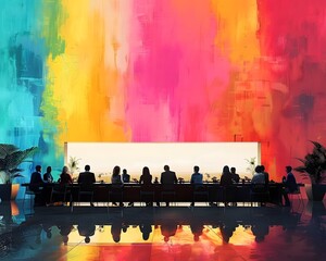 Employee gathering flat design front view company meeting theme water color Analogous Color Scheme