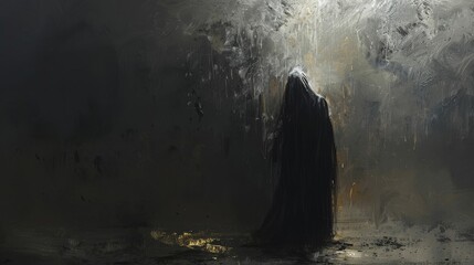 Obraz premium A person is walking in a dark, stormy night