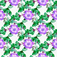 Seamless watercolor pattern with wild flowers and leaves. Wildflowers hand-drawn. Floral background for paper, fabric, textile and wallpaper.