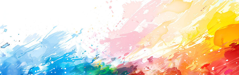 Colorful paint splatters on white background, creating a vibrant and dynamic visual composition