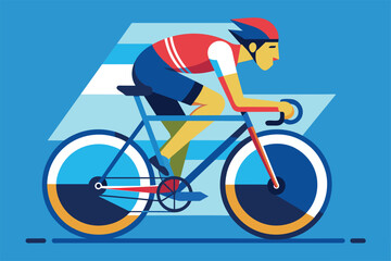 Fototapeta premium A man is riding a bike on a blue background, Track cycling Customizable Flat Illustration