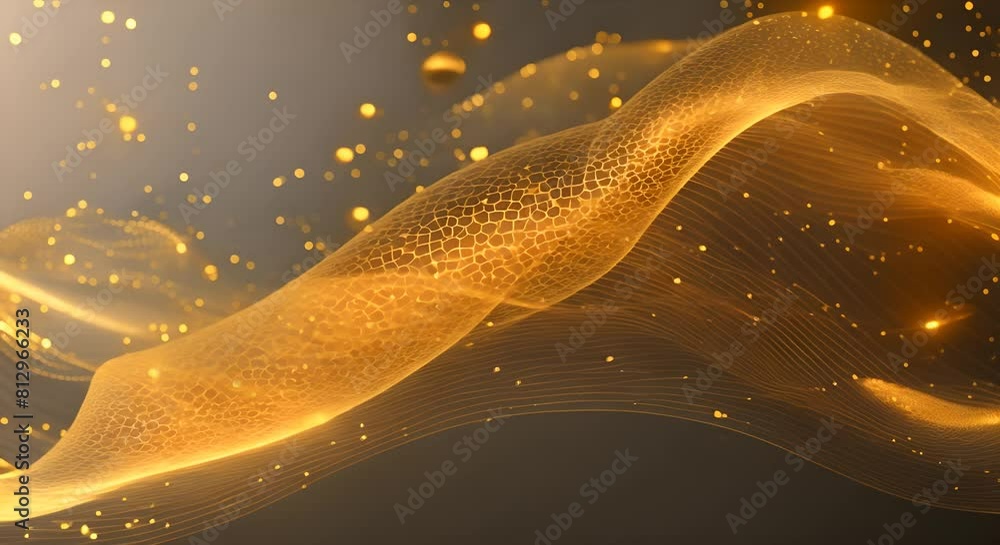 Poster gold wave of particles and lines big data visualization abstract background with a dynamic wave 3d r