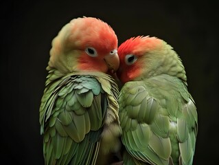 Two Parrots Sharing an Intimate Moment