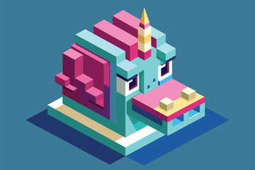 Cute pony with large horn in customizable isometric illustration, Unicorn head Customizable Isometric Illustration