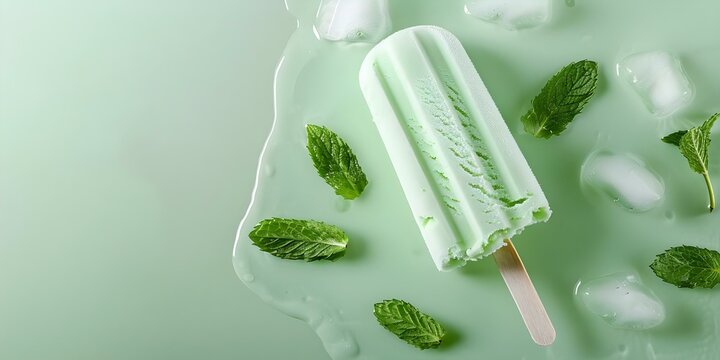 Mint Ice Cream Stick on Light Green Background: A Minimalist Summer Menu Delight. Concept Summer Treats, Ice Cream Photography, Food Styling, Minimalist Design, Refreshing Desserts