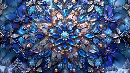 Captivating Kaleidoscopic Fractal Flower in Shimmering Turquoise and Copper Tones - obrazy, fototapety, plakaty