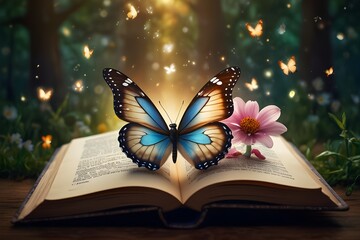 butterfly on book - obrazy, fototapety, plakaty