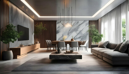 Living room marble wall chic expensive interior of luxurious with modern design hotel condo apartments lobby - obrazy, fototapety, plakaty